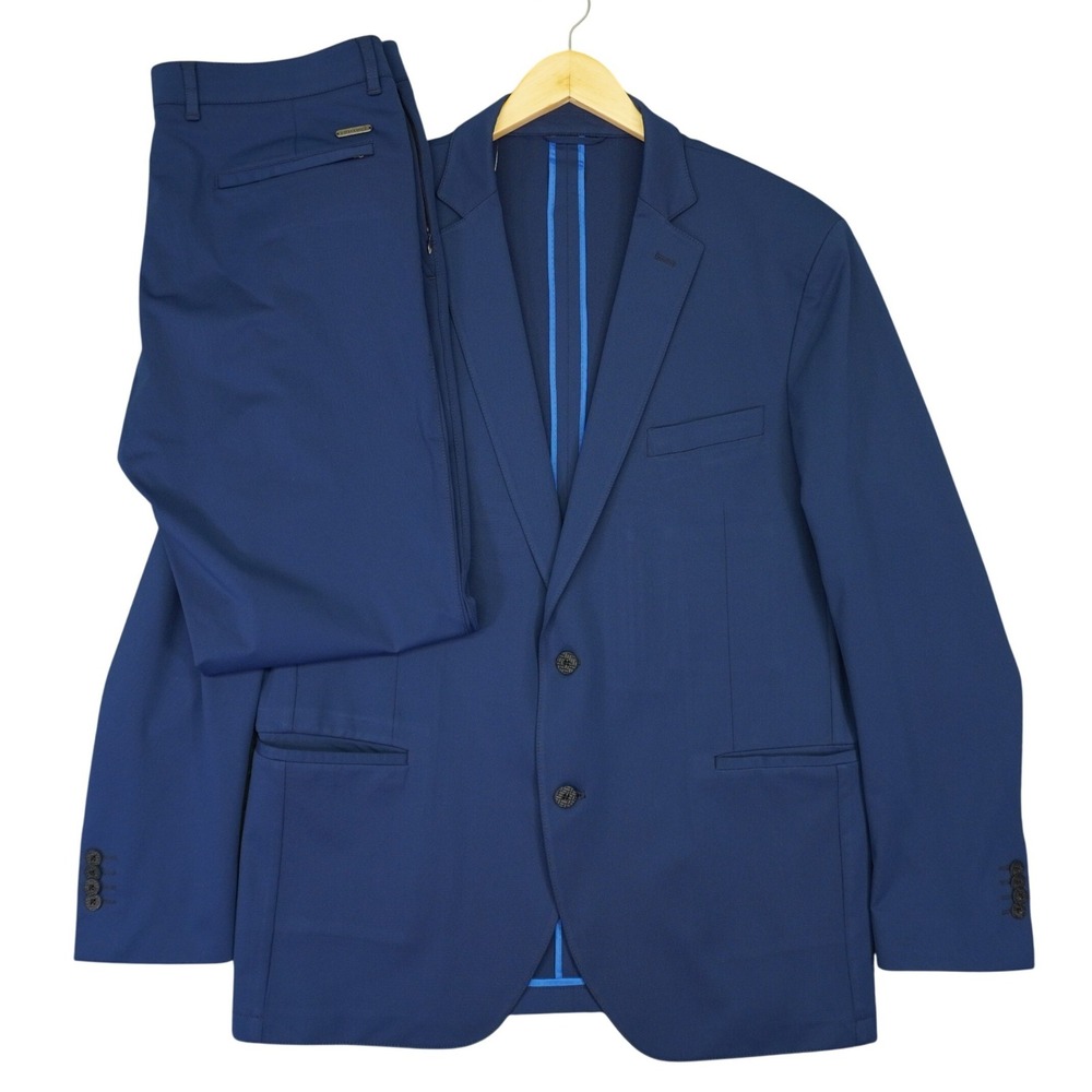 Twillory Performance Suit Mens 2 Piece 46L Navy Blue Stretch Pants 36x32